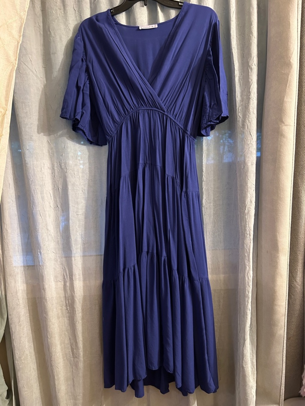 Blue V-Neck Tiered Maxi Dress - Brand